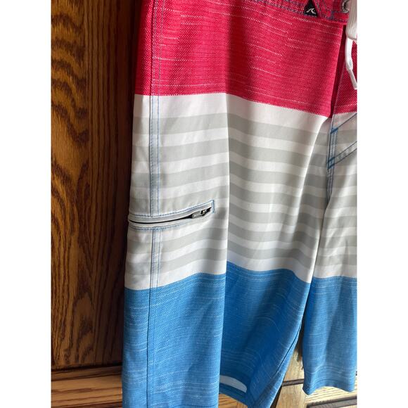 Rusty Red White & Blue Striped Board Shorts - Size 31 - Picture 5 of 9
